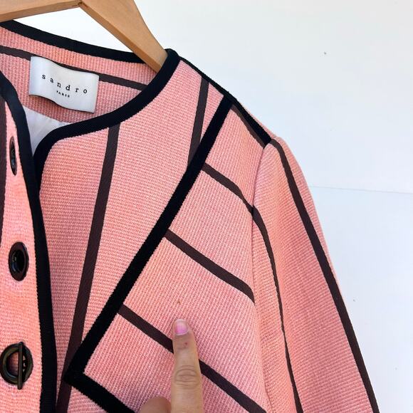 Sandro Paris Boucle Lady Jacket Linen Cotton Pink 38 Size 6 Preppy Chic - Picture 7 of 9